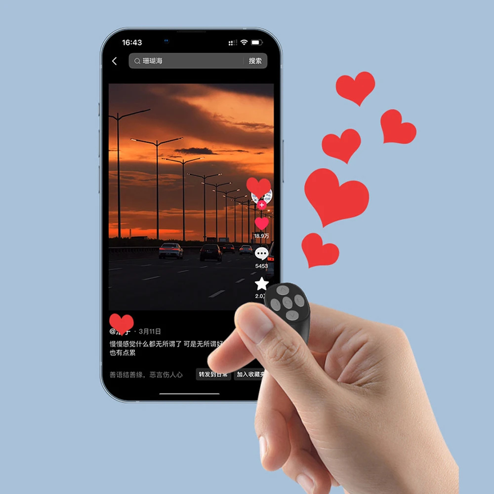 وحدة تحكم APP بزر مصراع الكاميرا اللاسلكية مع حجرة لجهاز التحكم عن بعد لهاتف TikTok لهاتف IOS Android