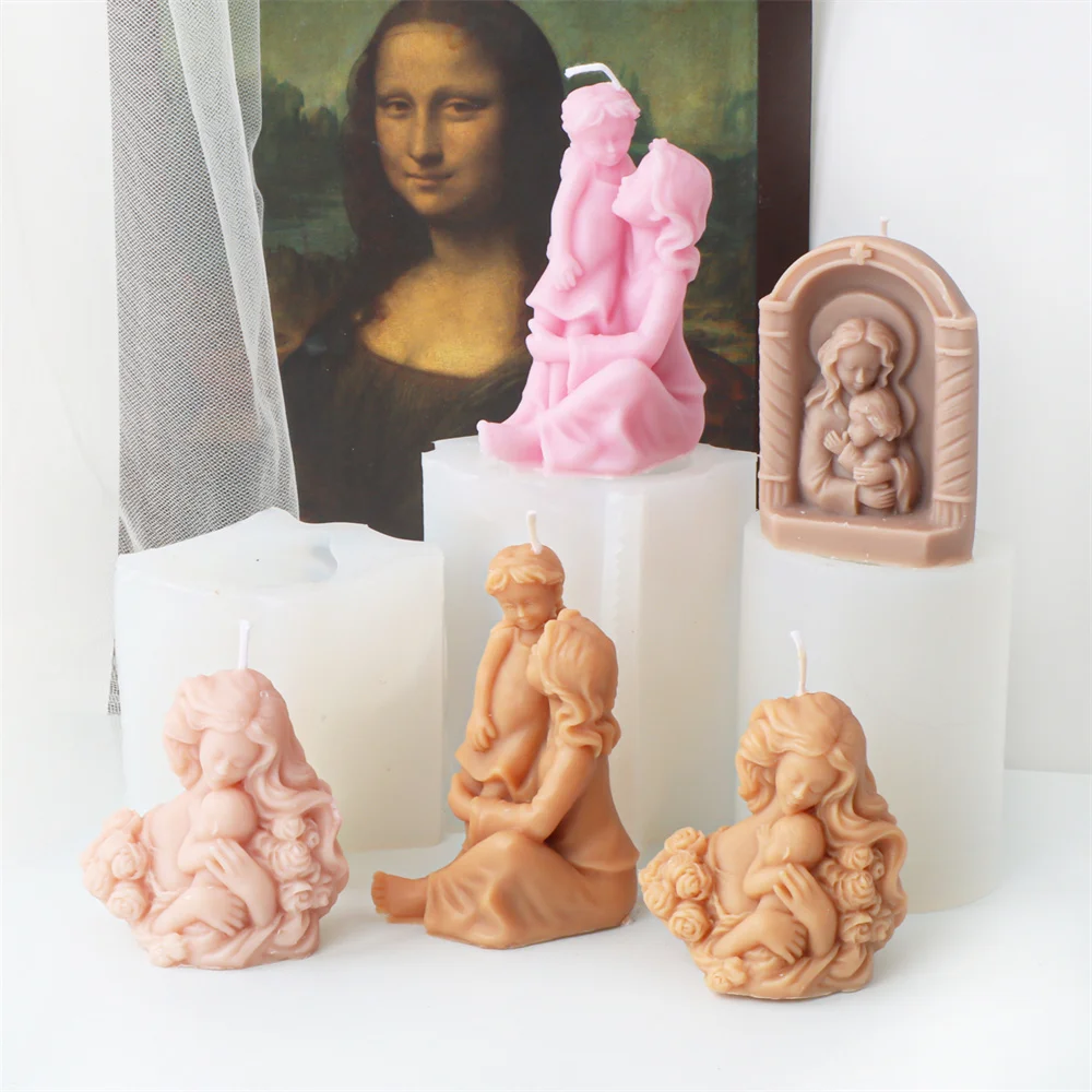 3D Virgin Mary Holding เด็กซิลิโคนเทียนแม่พิมพ์ DIY แม่และเด็ก Aroma รูปปั้นเครื่องมือวันแม่ Handmake ปูนปลาสเตอร์หัตถกรรมตกแต่ง