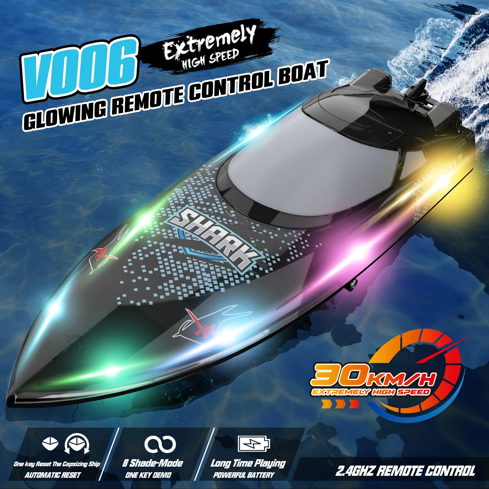 

Лодка с дистанционным управлением 2,4 ГГц, 30 км/ч, высокоскоростная скоростная катер с дистанционным управлением, защита водяного охлаждения, напоминание о низкой мощности над полетом