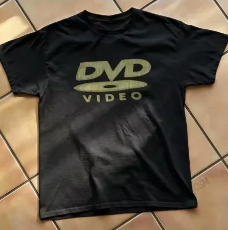 2026 Fashion New Unisex 100% Cotton Crew Neck Short Sleeve T-Shirt, DVD Video Nostalgic Green Logo Vintage Gaming Print, 2000s Retro Aesthetic Summer Campus Daily Basic Top Tee