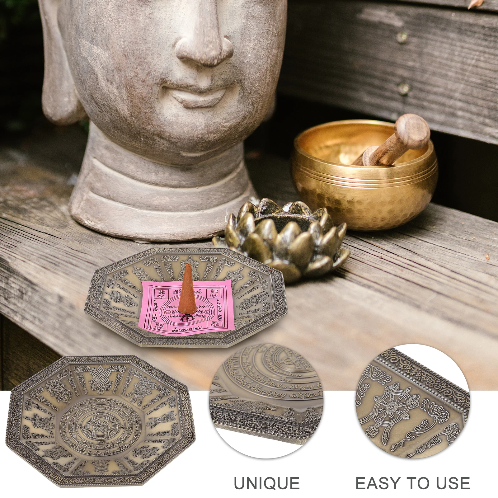 

Incense Ash Tribute Fruit Offering Plate Temple Snack Plate Retro Alloy Burner Stable Structure Household Decor