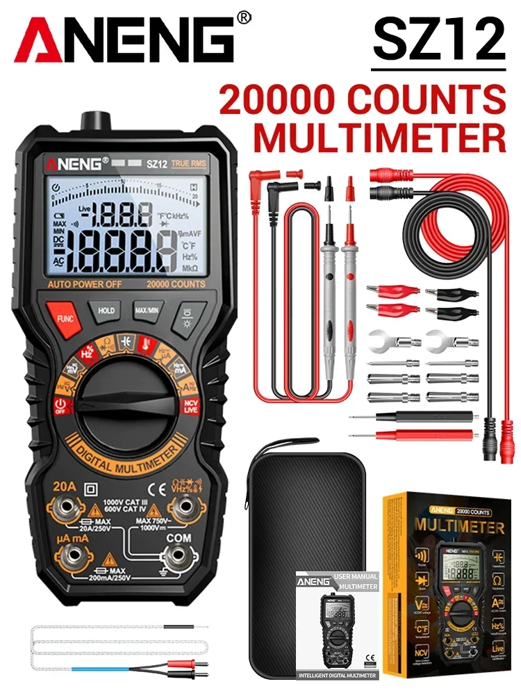 Digitale multimeters Professionele auto AC/DC stroom/spanning ampèremeter Voltmeter condensator ANENG SZ12 True Rms 20.000 telling testtool