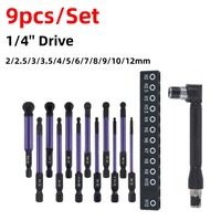 9pcs/Set 75mm Ball End Screwdriver Bits 1/4 Inch Hex Shank Magnetic Ball Head Screw Driver 2/2.5/3/3.5/4/5/6/7/8/9/10/12mm