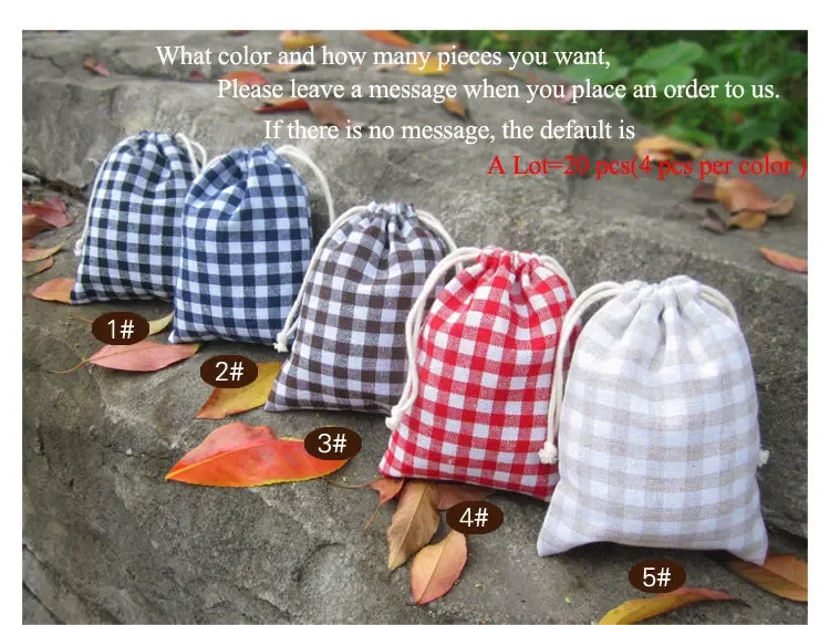 (20 pcs/lot)Color Linen Drawstring Bag plaids jewelry pouch Sachet/Decorative/Packaging/Christmas/Wedding Gift Bag custom10x13cm