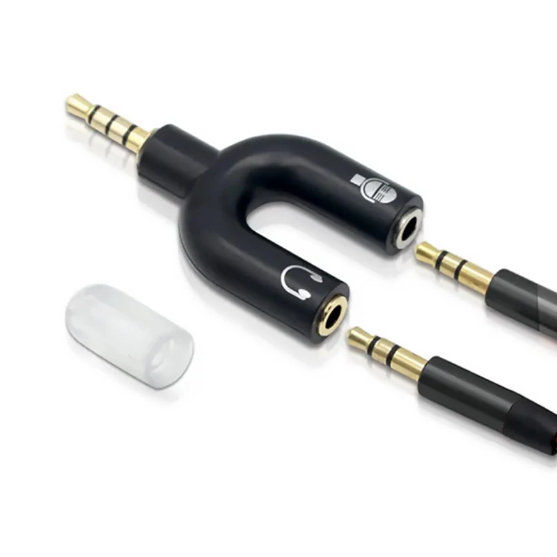 3.5mm Splitter Stereo Plug U-shape Stereo Audio Mic Headphone Earphone Splitter Adapters for PS4 PC Laptop Ear Headset Cables