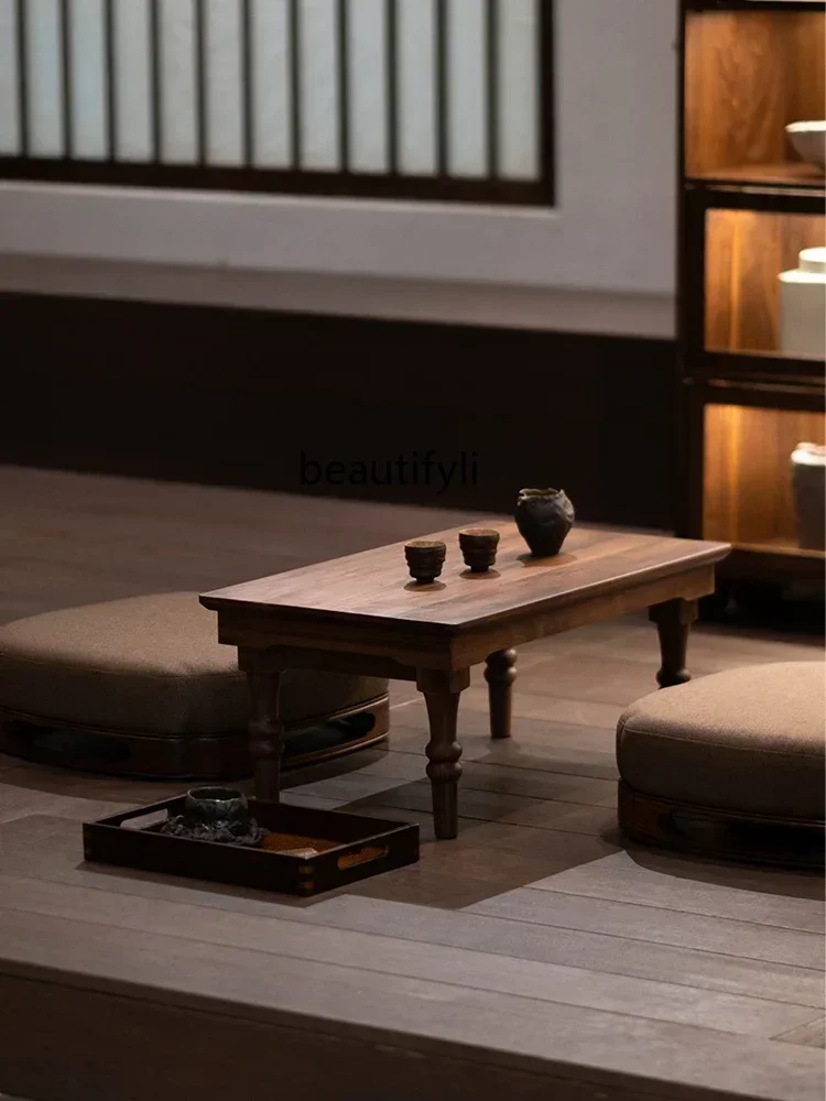 178North American black walnut small tea table, all solid wood coffee table, new Chinese tatami bay window tea table32