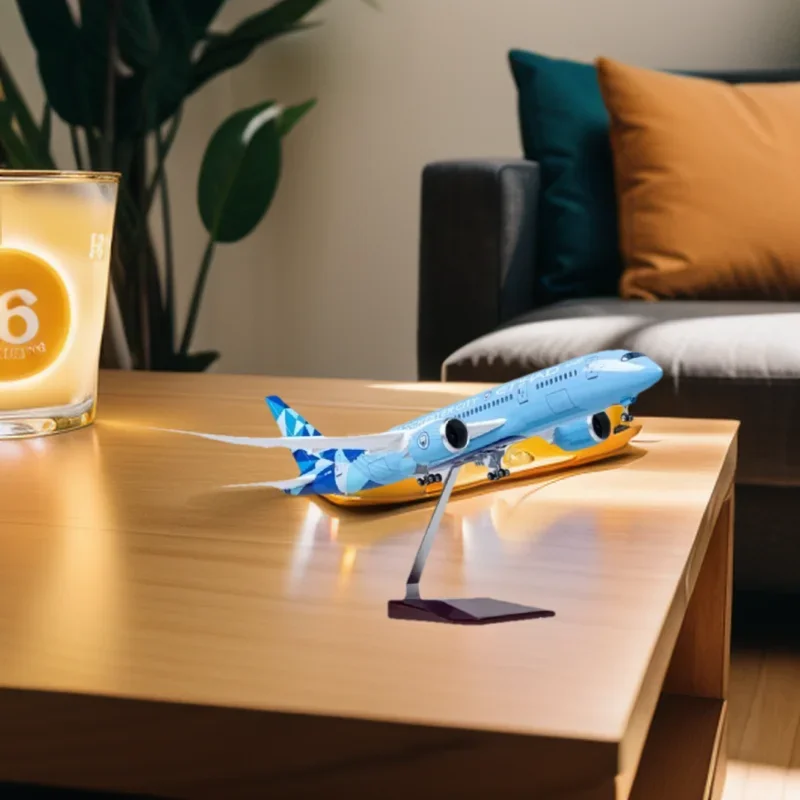 

47CM 787 Toys Airplane Model Etihad Blue B787 Plane Model Kits with LED Light(Touch or Sound Control) for Decoration or Gift