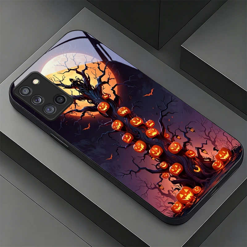 Halloween Pumpkin Black Phone Case For Samsung A32/A33/A34/A35/A36/A37/A51/A52/A52s/A53/A54/A55/A56/A57/A71/A72/A73 Glass Cover