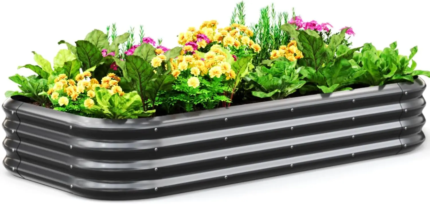 

Galvanized Raised Garden Bed Kit, 6x3x1 ft Oval Metal Planter Box for Vegetables, No Sharp Edges, Dark Grey