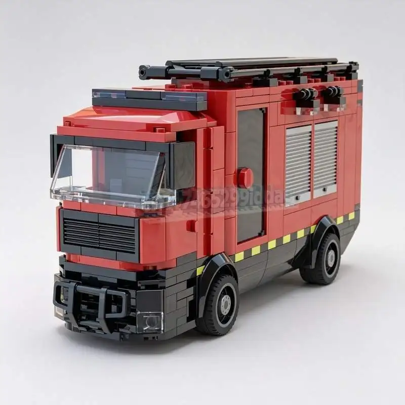 491PCS Airport Fire Department Utility Truck MOC Emergency Vehicle Model Custom Puzzles Building Blocks Creative Assembly City