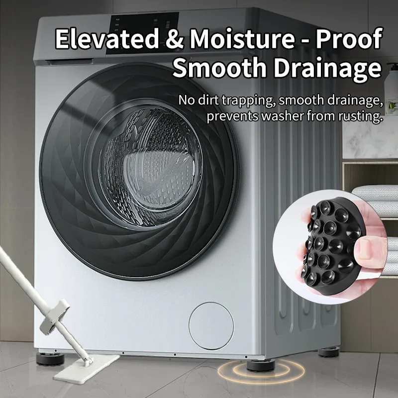 4Pcs Anti-Slip Washing Machine Vibration Pads Shock Absorbing Foot Pedestals Support Stands for Washer Dryer Floor Protection
