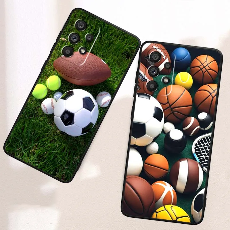 كرة القدم كرة السلة نمط لسامسونج A41 A35 A34 A33 A32 A25 A24 A23 A21s A06 A05 A04 A03 نوت 10 20 الترا 5G غطاء أسود