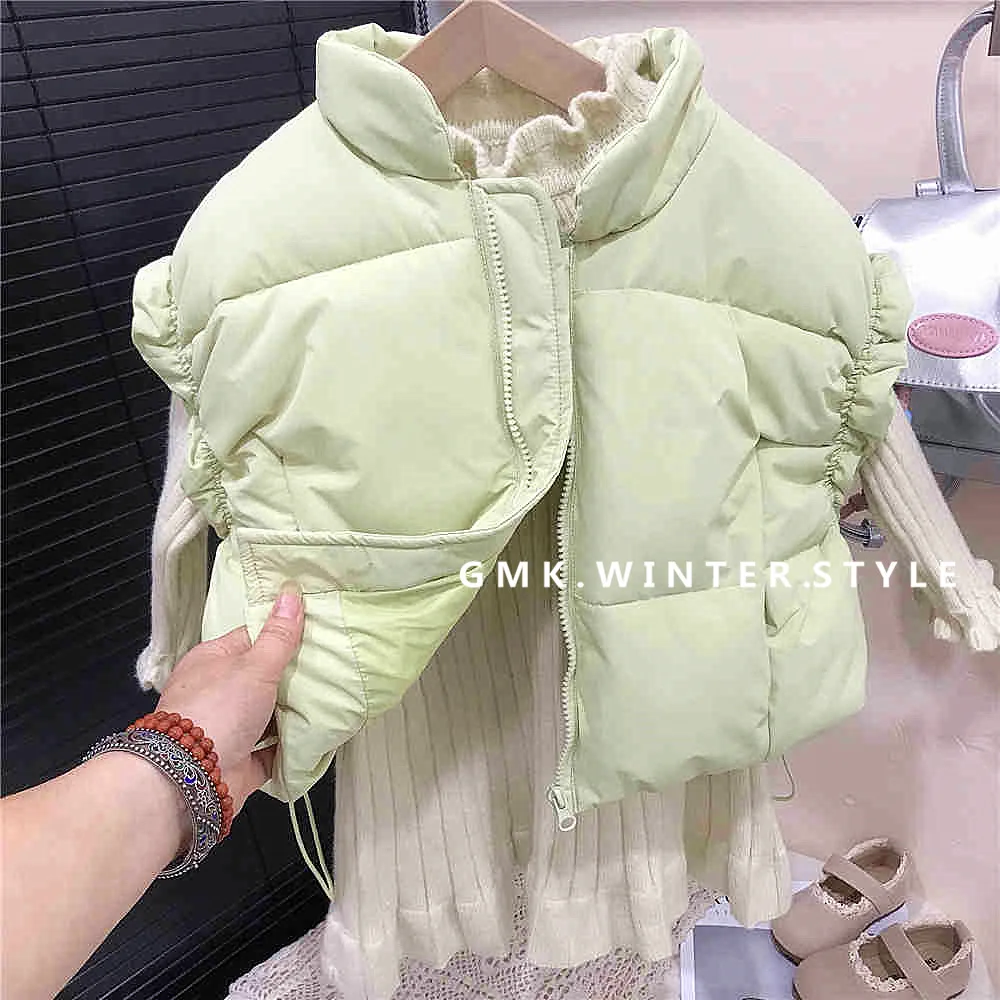 

Autumn Winter Children Girl 2PCS Clothes Set Cotton Padded Thicken Zipper Waistcoat Ruffle Collar Ribbed Baby Girl Knitted Dress