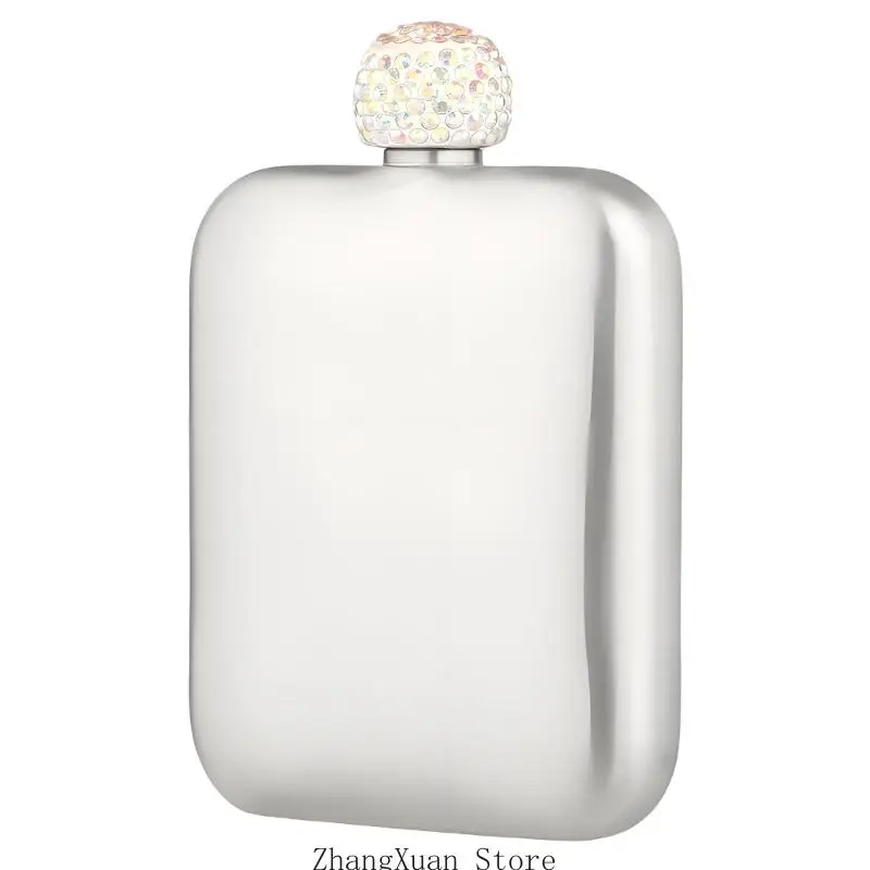 6oz Stainless Steel Square Hip Flask With Leakproof Rhinestones Cap Liquor Bottle For Outdoor Travel And Daily Use 3XUF