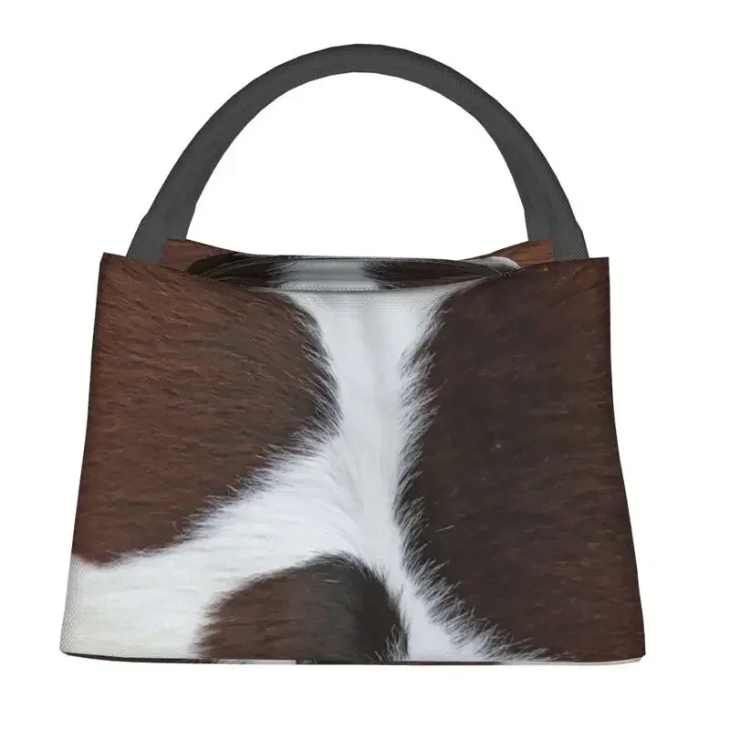 Fur Cowhide Style Pattern Portable Lunch Boxes for Women Waterproof Animal Fur Texture Print Lunch Bag