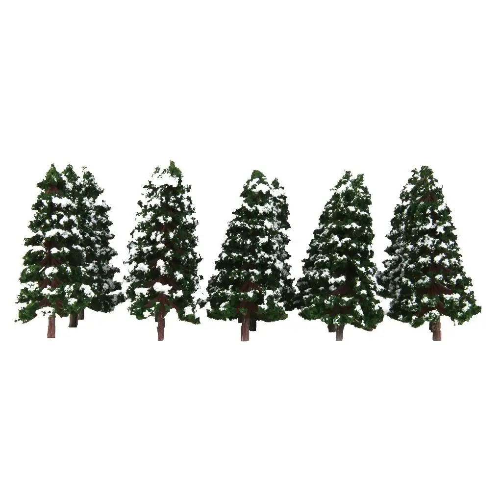 Pack of 20 1/150 Model Pine Trees with Snow for Layout Park Dark Green