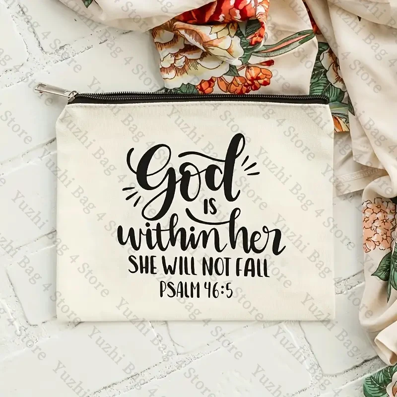 Be The Light Pattern Religious Gifts Church Canvas Makeup Bag God Illustration Funny Cosmetics Pouch Christian Gifts for Women