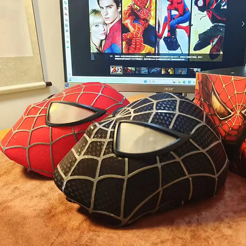 

Disney Amazing Toby Maguire Spiderman Mask With Hard Face Shell Magnetic Eyes Super Hero Venom Screen Printed Fabric 3d Webs Cos