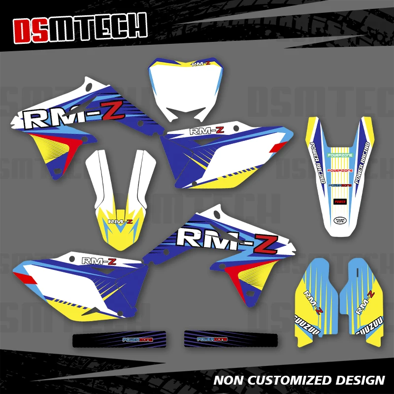 

DSMTECH для SUZUKI RMZ450 RMZ 450 2008-2017, полная графика, наклейки, наклейки для мотоцикла, фон, индивидуальный номер, имя 001