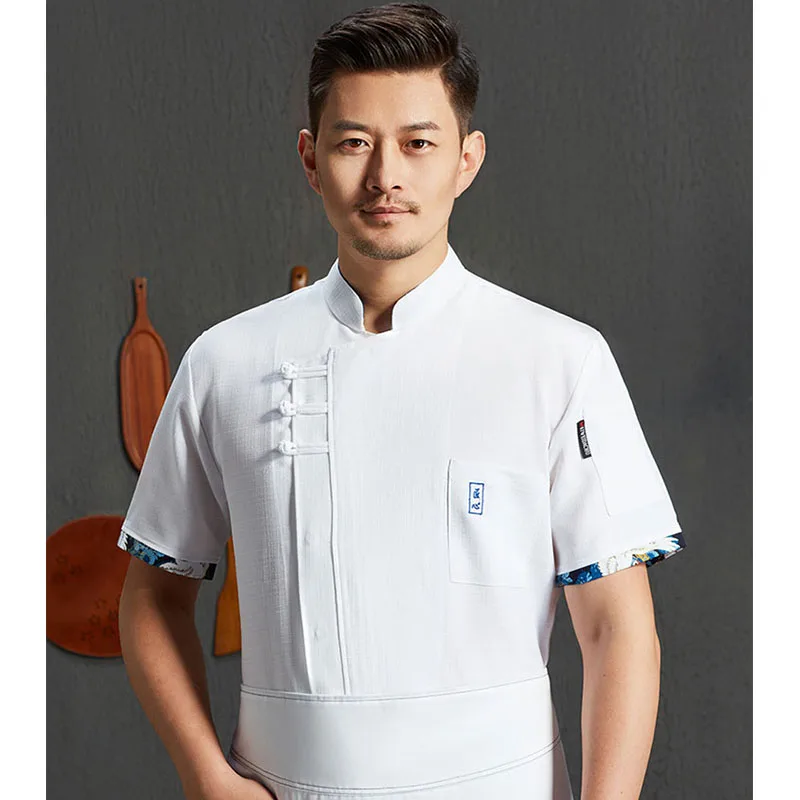 Mens Chef Jacket Hotel Catering Cooking Uniform Restaurant Kitchen Overalls Coffee Shop Bakery Work Clothe Summer Cook Shirt