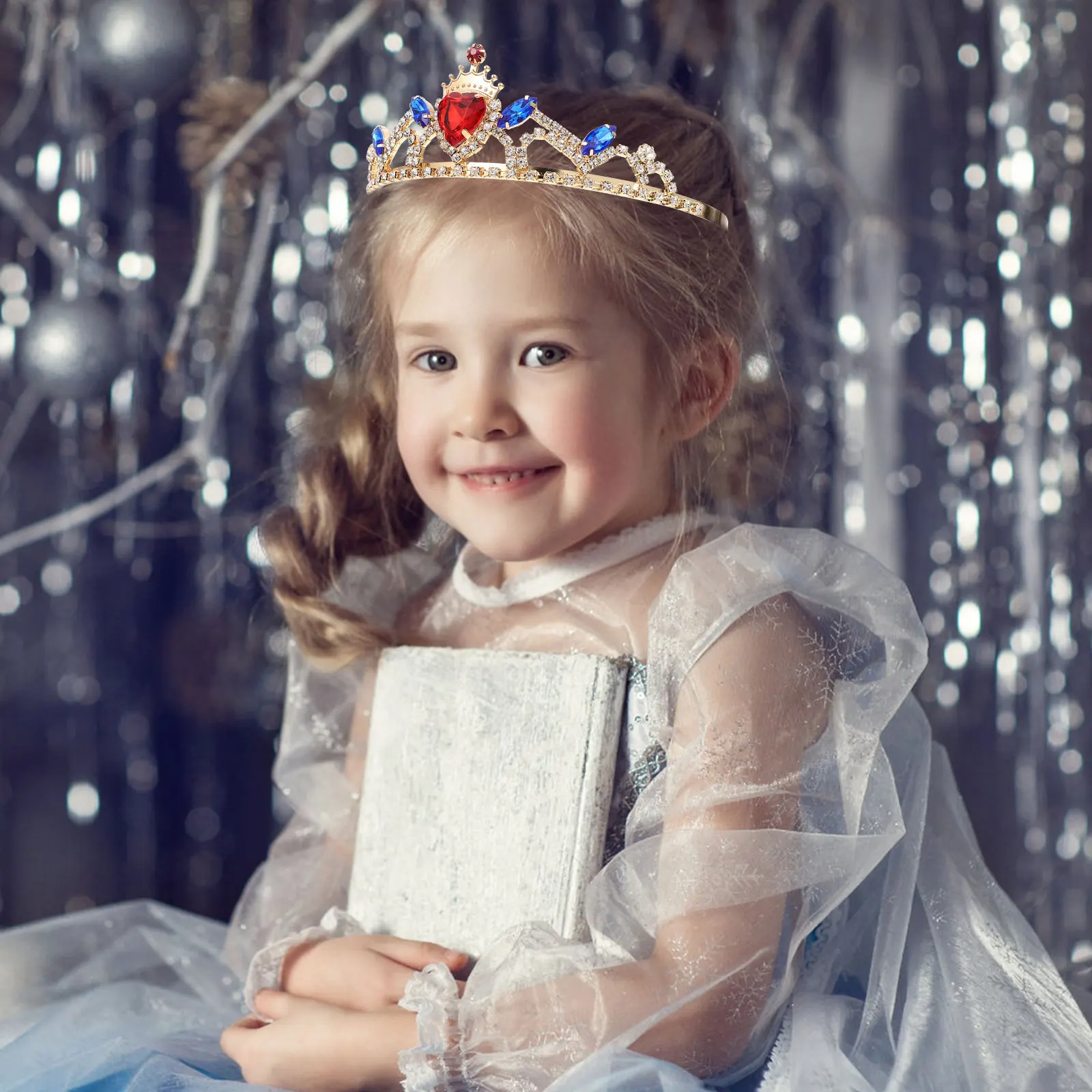 1 Piece Tiara Headband Rhinestone Inlaid Crown Design Elegant Birthday Party Hair Accessory for Small Crystal