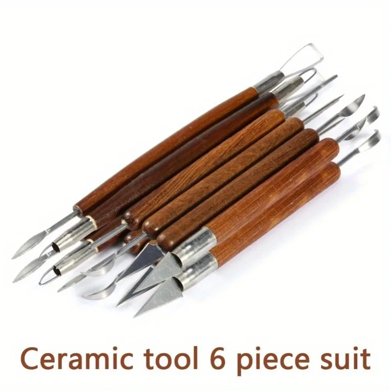 6pcs Clay Sculpting Tools Set Carving Tool Hand Cutter Knife Smoothing Polymer Shapers Modeling Carved Tool Wood Handle