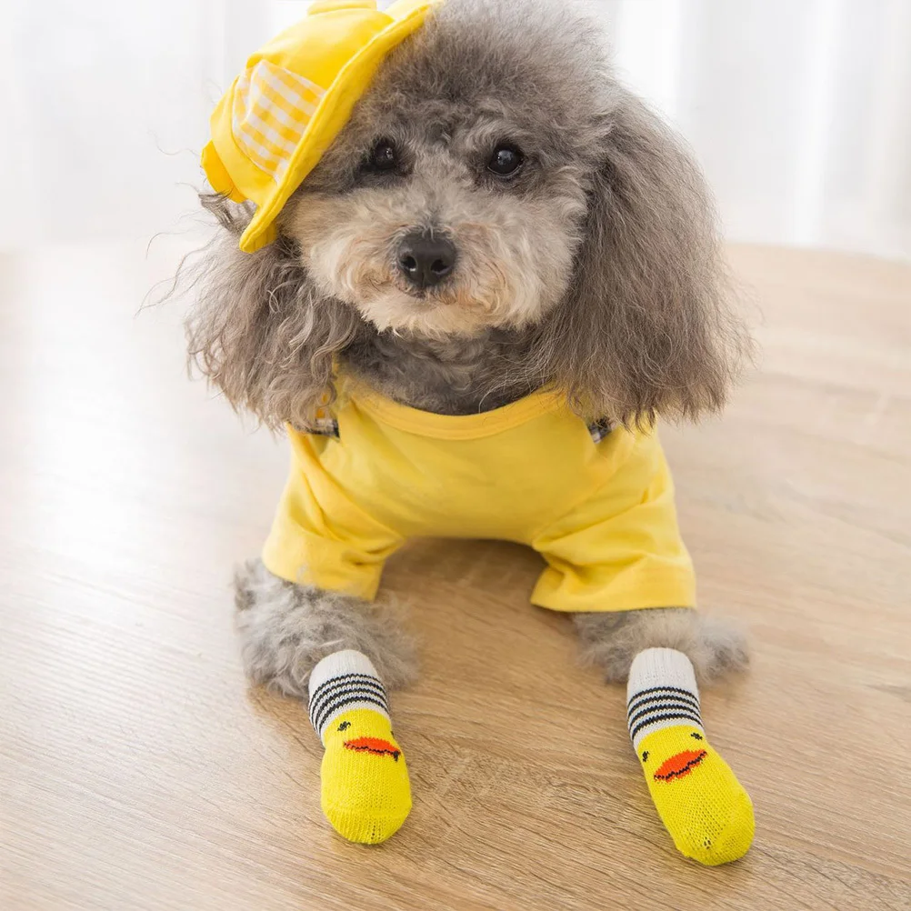 4pcs Pet Anti-Slip For Dogs Lovely Pattern Non-Slip Dog Socks Warm Foot Protector Indoor Puppy Socks Cotton Soft Pet Supplies
