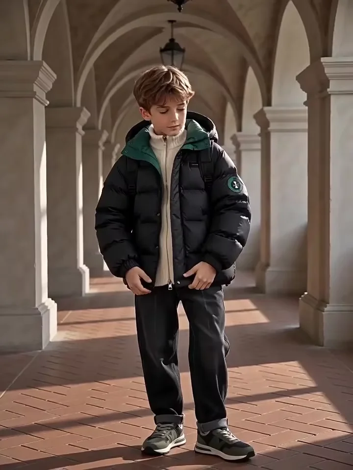 Winterjacke für Jungen, dicke warme Kapuzenjacke für Kinder, winddichte Freizeitjacke für Mädchen, Schule, kaltes Wetter, Oberbekleidung, 4-12 Jahre – Detail 7