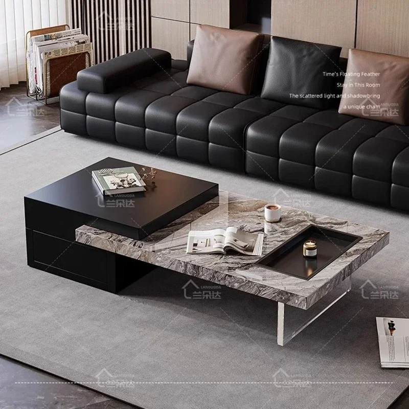 ​​Italian Luxury Full Rock Slab Coffee Tables Floating Designer Acrylic Modern Living Room Aesthetic Café Furniture FYCT​​