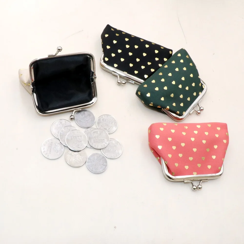 Cosmetic Clutch Kiss Lock Wallet Heart Print Metal Coin Pouch Foldable Portable Buckle Mini Wallet Shopping