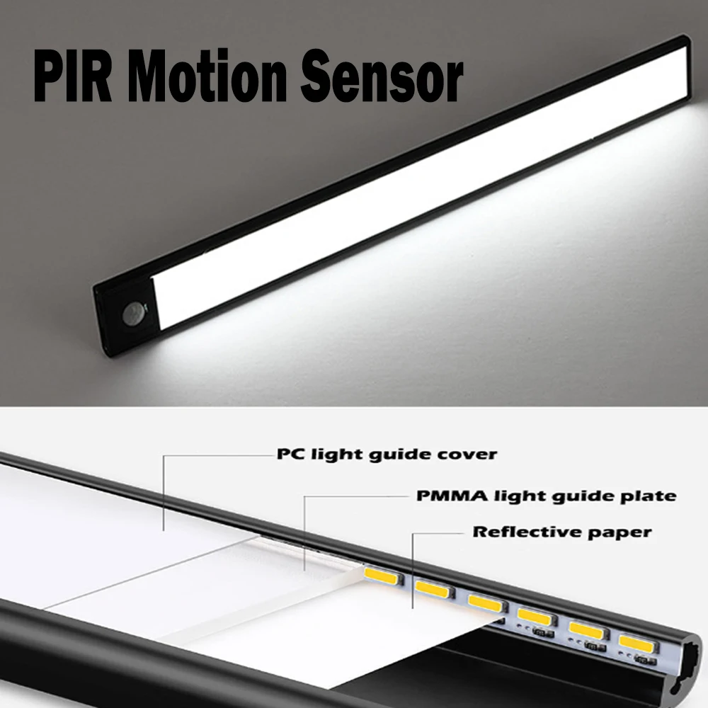 

PIR Motion Sensor LED Night Light Wireless Detector Rechargeable Dimmable Portable Bedroom Cabinet Light Bar CP