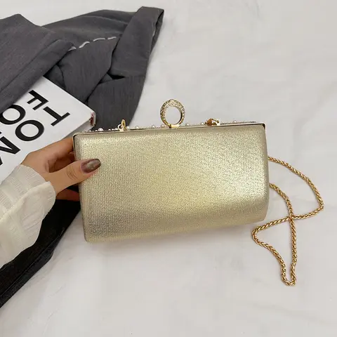 Utsökt Dampärla Aftonväska Pärlor Glitter Strass Kuvertväska Lyxig Kedja Glitter Strass Handväska Bröllopsväskor 8 best sales pärla aftonväska - №1