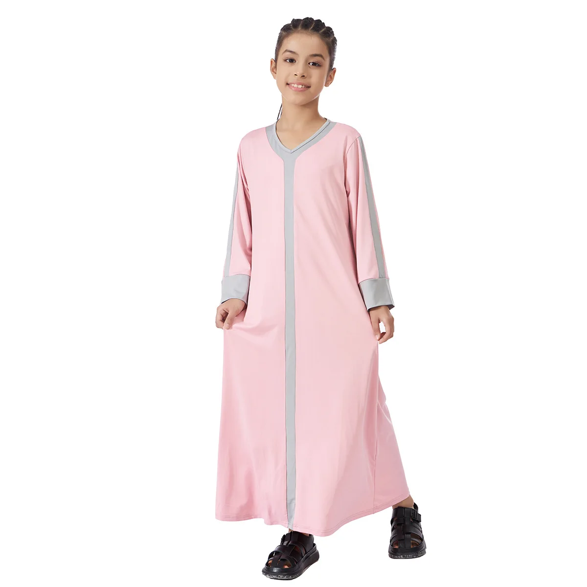 فستان ماكسي للفتيات المسلمات عباية دبي قفطان رمضان عيد جلابة المغرب قفطان إسلام ملابس للأطفال رداء جلابية