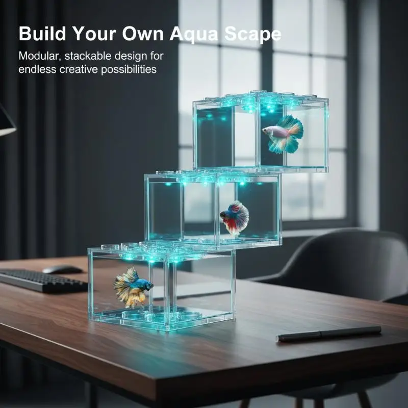 Stackable Mini Fish Tank Acrylic Aquarium Pet Box for Reptile Home Decor Breeding Habitat Perfect for Office Desk
