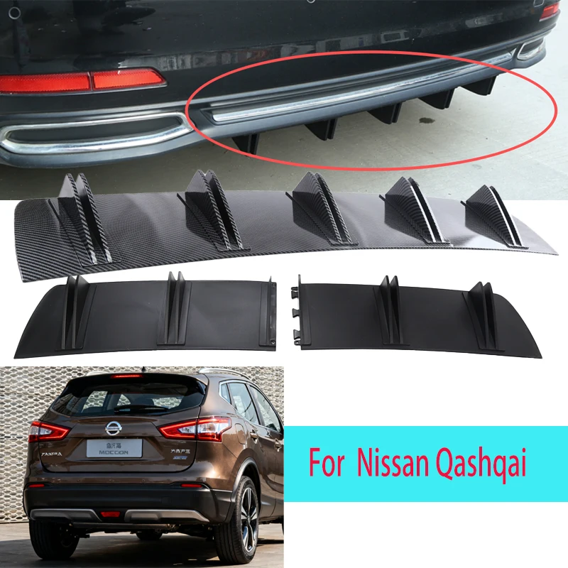 

For Nissan Qashqai Car Rear Bumper Lip ABS Double Wing Rear Shark Chassis Fin Style Curved Bumper Lip Diffuser Anti-collision
