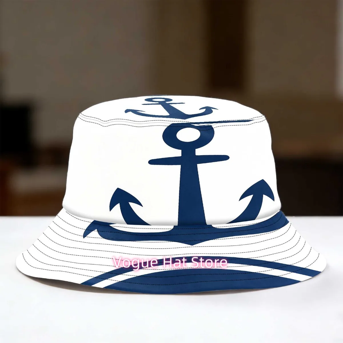 1pc of Anchor-Patterned Bucket Hat in a Nautical And Marine Style, Ideal for All-Day Wear. It Features a Comfortable Fit with a