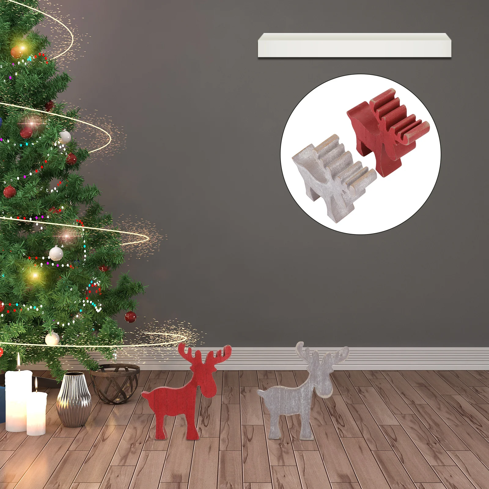 

Wooden Deer Christmas Adornments Red Grey Mini Carved Decorations Creative Home Decoration Christmas Gifts Festive Supplies