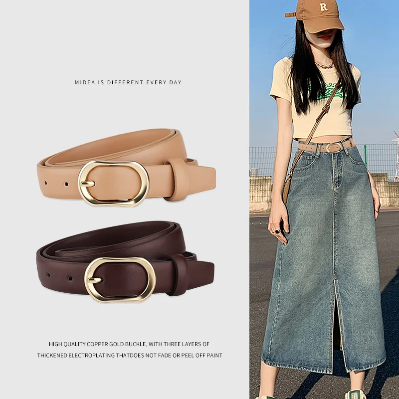 Women's leather belt, fashionable and minimalist black belt, versatile summer Instagram style decorative jeans belt