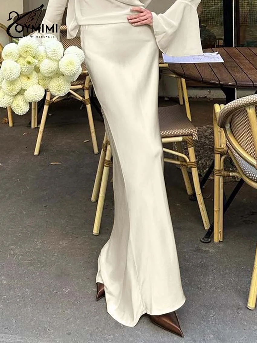 

Oymimi Fashion Beige Slim Skirts For Women Elegant High Waisted Straight Skirts Casual New Simple Floor-Length Skirt Streetwear