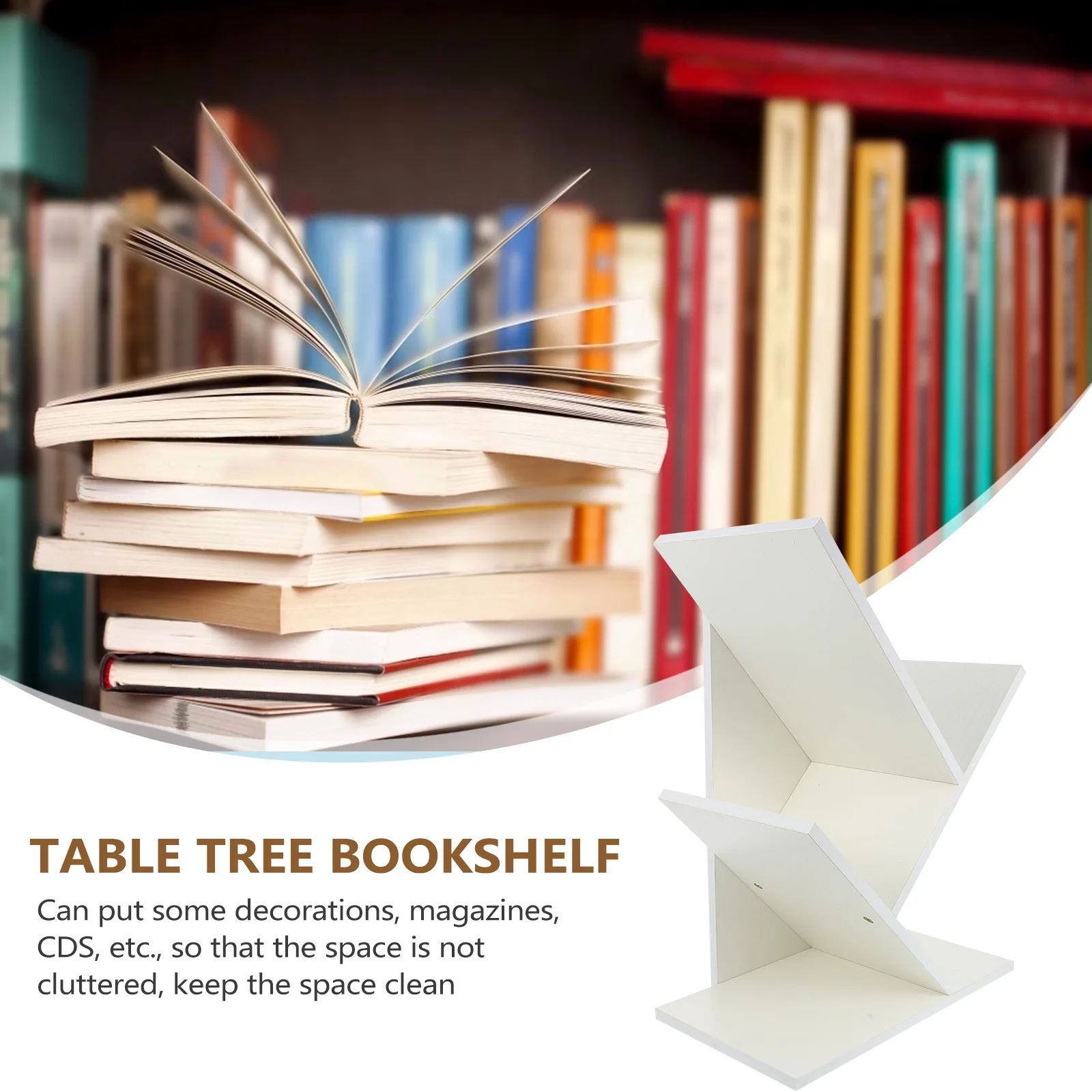 

Bookshelf Rack Tree Shaped Desk for Desktop Storage Multipurpose Organizer Display