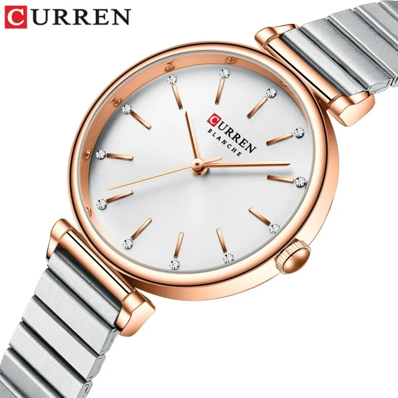 Reloj CURREN 9081 exquisito de cuarzo para mujer, reloj redondo de plata y oro, reloj de lujo informal a la moda para mujer, relojes de mujer