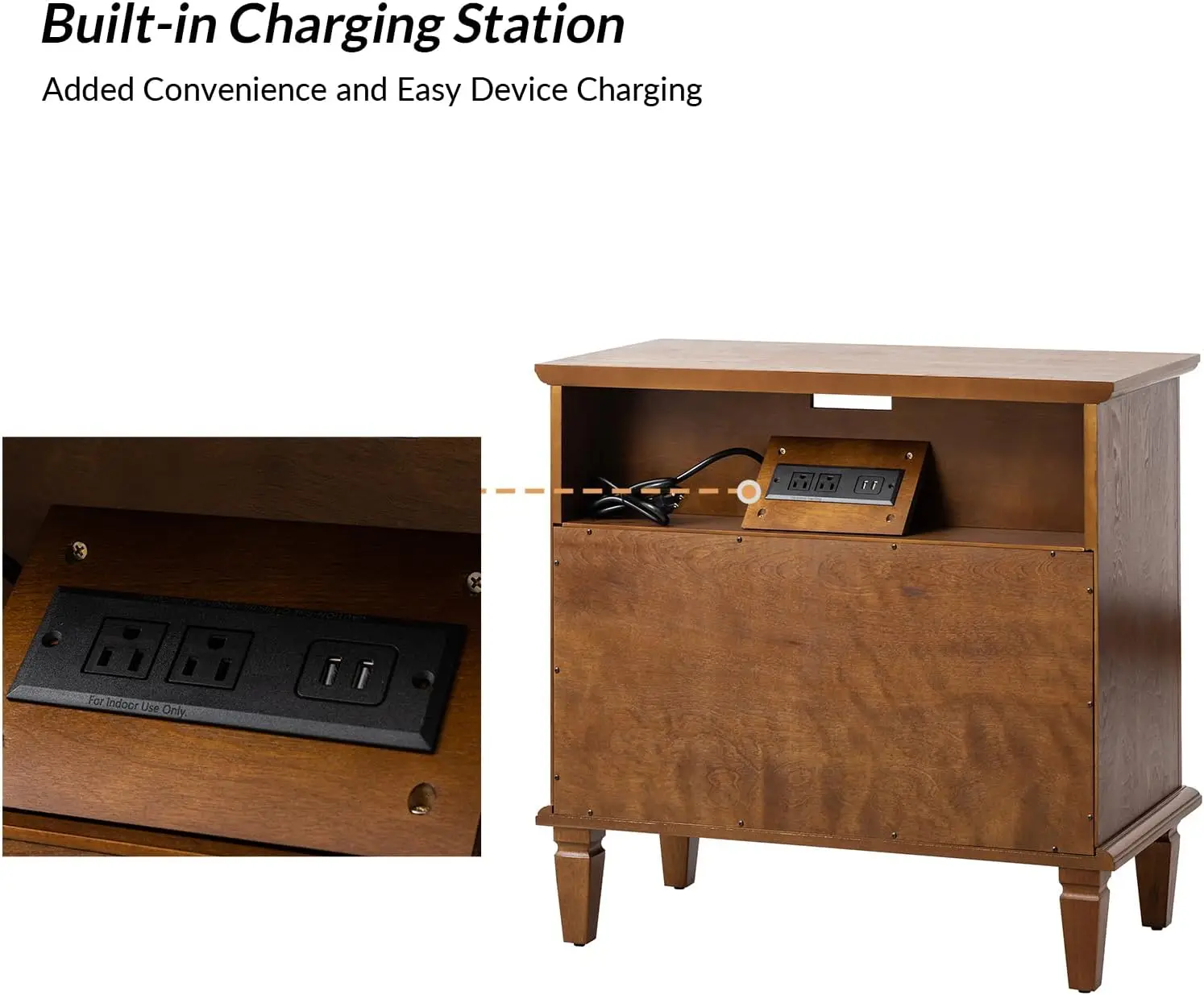 HULALA HOME-Table de chevet avec station de charge, table d'extrémité de transition avec ports et prises USB, cannelée Pilwijk Design Wood 2