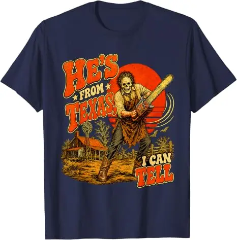 Er kommt aus Texas, das kann ich dir sagen. Kettensägen-Horror-Halloween-T-Shirt, Y2k Texas Kettensägen-Skelett Country Grafik-Bekleidung, weiche Baumwoll-T-Shirts. – Detail 16