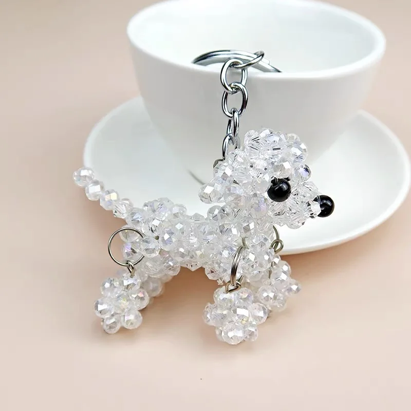New Dog Hand Knitting Beaded Cute Poodle Key Chain Women Girls Crystal Healing Craft Collection 1PCS