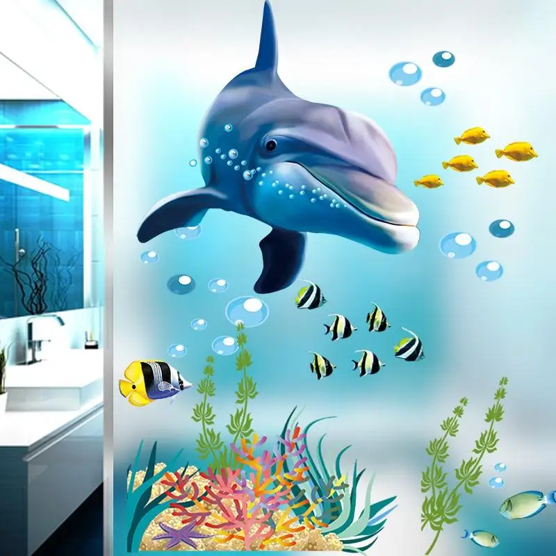 Waterproof Room Wall Sticker Ocean Deep Water Sea Dolphin Fish Decorative Stickers
