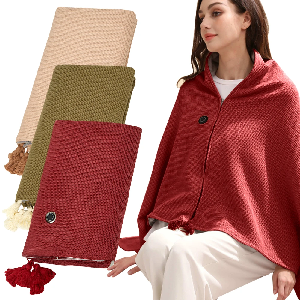 Wearable Heating Electric Blanket Shawl 3 Heating Levels USB Heated Blanket Shawl with 10000mAh Power Bank Heated Shawl