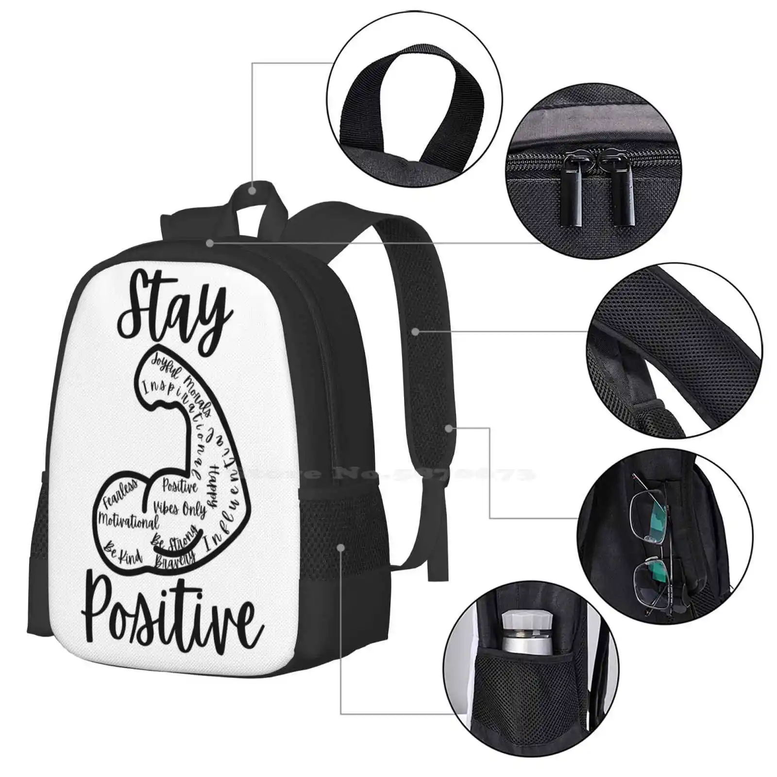 Mochilas para adolescentes escolares, meninas viagem sacos, citação inspirada, provérbios inspirados, ficar forte e positivo