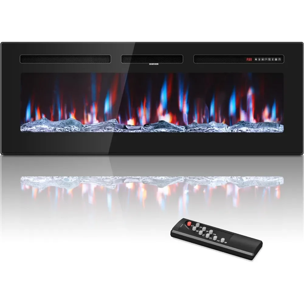 50 Inch Electric Fireplace in-Wall Recessed and Wall Mounted, Ultra-Thin Linear Fireplace Heater 750/1500W with Realistic Flame