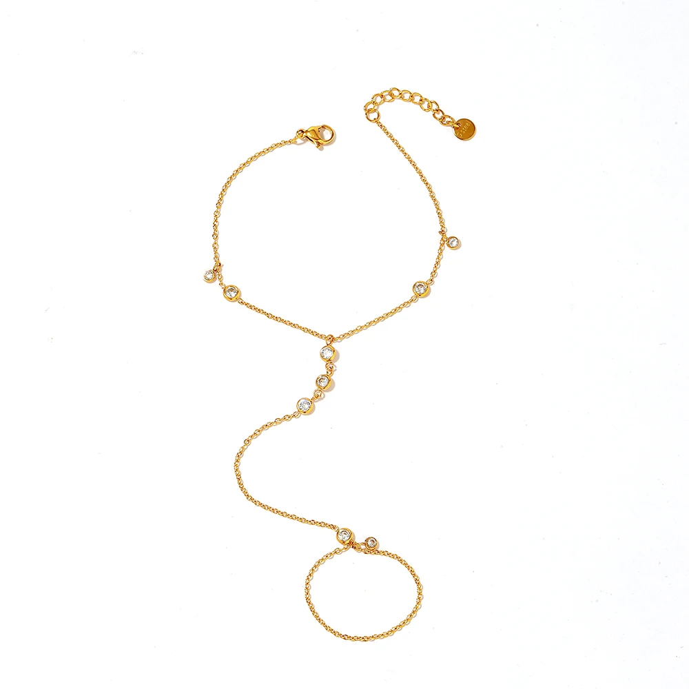 MsKyra สร้อยข้อมือสแตนเลสชุบทอง 18k สีเพทายโซ่นิ้วกันน้ําสร้อยข้อมือทุกวันสําหรับผู้หญิงของขวัญพรีเมี่ยม