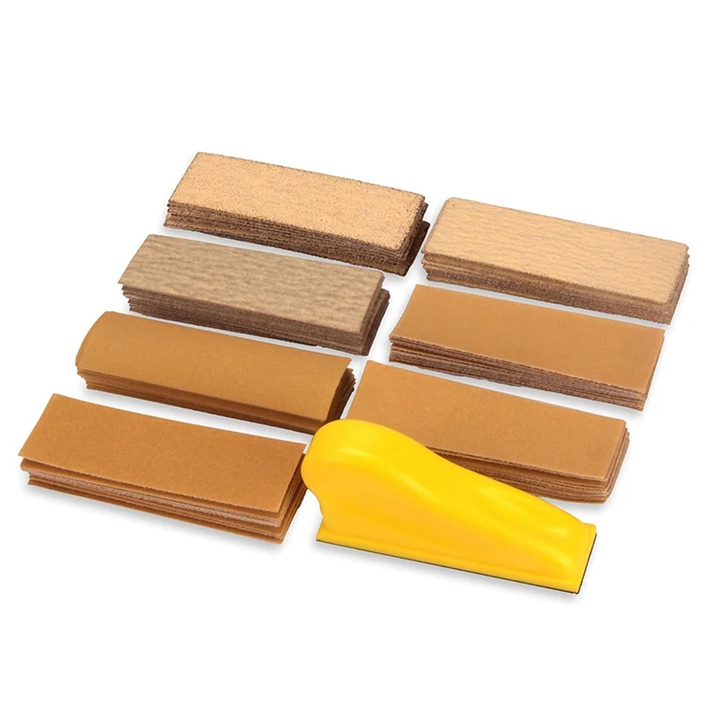 70 PCS Micro-Type Detail Sander Paper Kit, 3.5X1inch Mini Hand Sanding Block With Hook And Loop For Wood Crafts